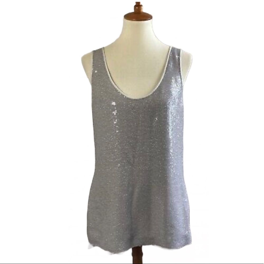 diane von furstenberg Gray Sequin Tank Top Size 10 Scoop neck